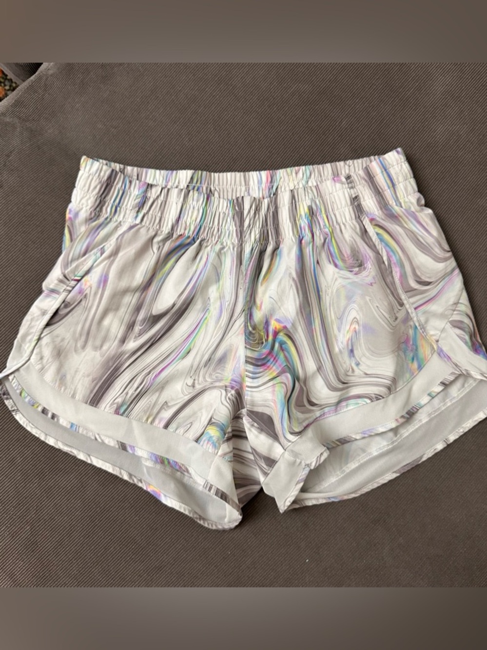 ATHLETA Marble Mesh Racer Run Womens Shorts Size S With pockets